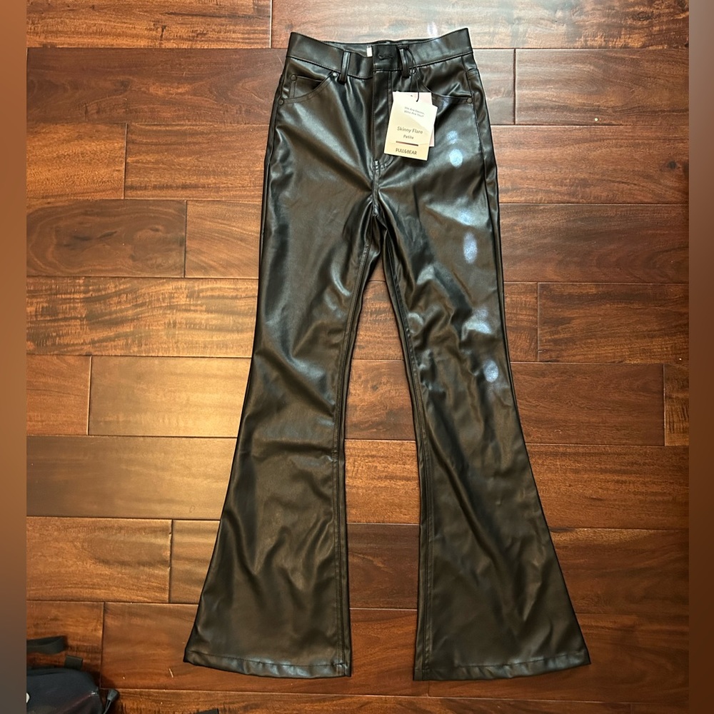 Pull&bear faux leather flare pants petite size 2 bnwt